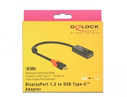 Delock 63928 video kabel adapter 0,2 m USB Type-C DisplayPort 20 pin Zwart, Rood