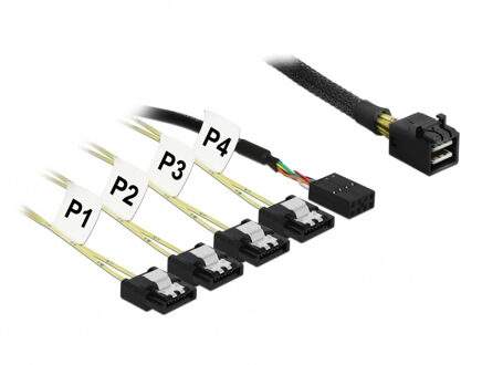 Delock Cable Mini SAS HD SFF-8643 > 4x SATA 7 pin Reverse + Sideband 0.5m