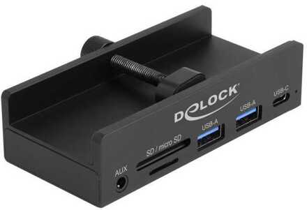 Delock Externe USB 5 Gbps hub met 3 poorten 2 x USB Type-A, 1 x USB Type-C™ en kaartlezer met 2 sleuven met borgschroef USB-hub