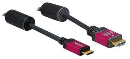 Delock High Speed HDMI A male - mini HDMI (C) male 4K Premium kabel-3.0 meter Zwart