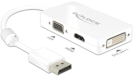 Delock Premium DisplayPort 1.1a naar HDMI, DVI en VGA adapter / wit - 0,15 meter