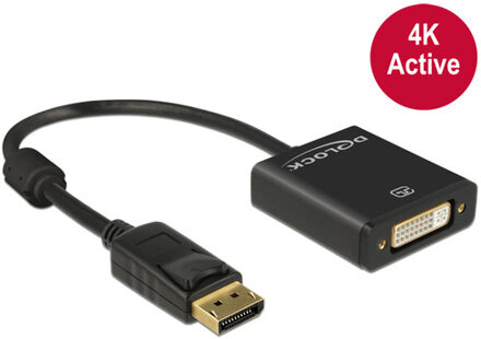 Delock Premium DisplayPort 1.2 naar DVI actieve adapter (4K 30 Hz) / zwart - 0,20 meter