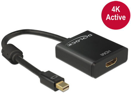 Delock Premium Mini DisplayPort 1.2 naar HDMI 1.4 actieve adapter (4K 30 Hz) / zwart - 0,20 meter