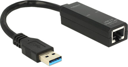 Delock Premium USB-A naar RJ45 Gigabit Ethernet LAN adapter - USB3.0 - CAT6 / zwart - 0,10 meter