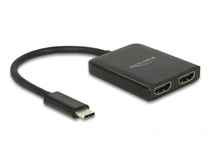 Delock Premium USB-C naar 2x HDMI splitter met DP Alt Mode (4K 30 Hz) / zwart - 0,25 meter