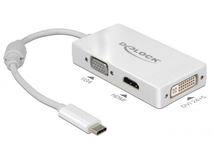 Delock Premium USB-C naar HDMI, DVI en VGA adapter met DP Alt Mode / wit - 0,15 meter