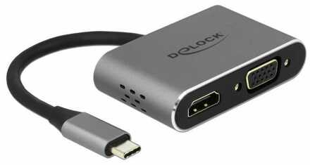 Delock Premium USB-C naar HDMI en VGA splitter en USB-A en USB-C PD poort met DP Alt Mode / zwart - 0,10 meter