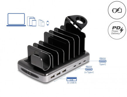 Delock USB Charging Station met 3 x USB Type-C PD + 3 x USB Type-A (112 W) Oplaadstation