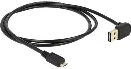 Delock USB Micro B naar haakse Easy-USB-A kabel - USB2.0 - tot 2A / zwart - 1 meter