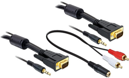 Delock VGA Beeldscherm Kabel met Audio aansluitkabel -  2 m - Zwart