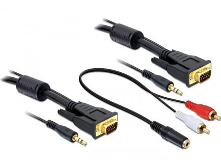 Delock VGA Beeldscherm Kabel met Audio aansluitkabel - zwart - 5 meter