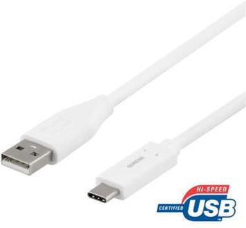 Deltaco USB 2.0 naar USB-C kabel - 1m/3A - Wit