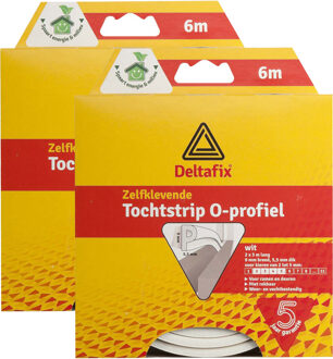 Deltafix 2x tochtstrip - tochtwering - wit - zelfklevend - o-profiel - 6 m x 9 mm x 6 mm