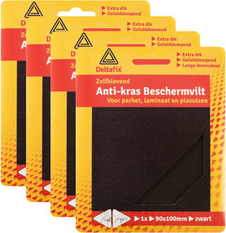Deltafix 4x anti-krasvilt - knipvel - zwart - 90 x 100 mm - rechthoek - zelfklevend - beschermvilt