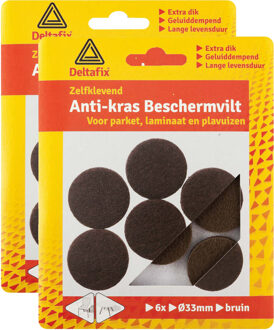 Deltafix Anti-krasvilt - 12x - bruin - 33 mm - rond - zelfklevend - meubel beschermvilt