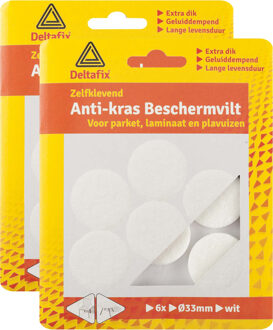 Deltafix Anti-krasvilt - 12x - wit - 33 mm - rond - zelfklevend - meubel beschermvilt - Meubelviltjes