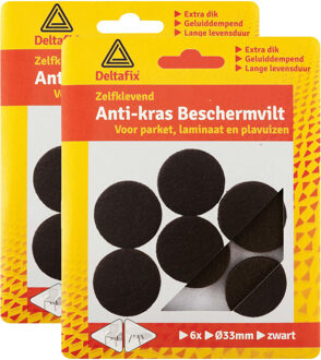 Deltafix Anti-krasvilt - 12x - zwart - 33 mm - rond - zelfklevend - meubel beschermvilt - Meubelviltjes