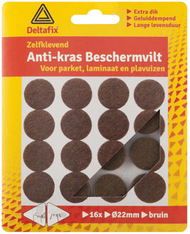 Deltafix Anti-krasvilt - 16x - bruin - 22 mm - rond - zelfklevend - meubel beschermvilt - Meubelviltjes