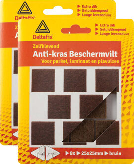 Deltafix Anti-krasvilt - 16x - bruin - 25 x 25 mm - vierkant - zelfklevend - meubel beschermvilt - Meubelviltjes