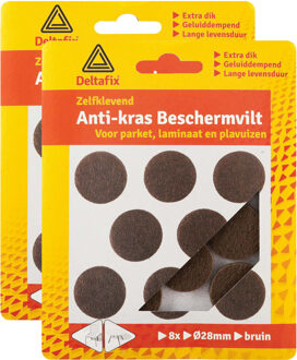 Deltafix Anti-krasvilt - 16x - bruin - 28 mm - rond - zelfklevend - meubel beschermvilt - Meubelviltjes