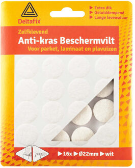 Deltafix Anti-krasvilt - 16x - wit - 22 mm - rond - zelfklevend - meubel beschermvilt - Meubelviltjes