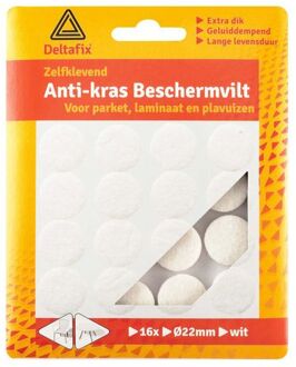 Deltafix Anti-krasvilt - 16x - wit - 22 mm - rond - zelfklevend - meubel beschermvilt - Meubelviltjes