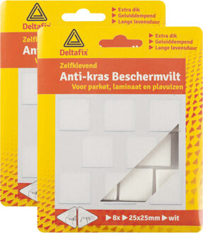 Deltafix Anti-krasvilt - 16x - wit - 25 x 25 mm - vierkant - zelfklevend - meubel beschermvilt - Meubelviltjes