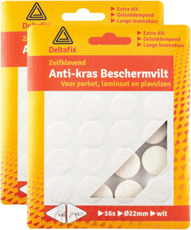 Deltafix Anti-krasvilt - 16x - wit - 28 mm - rond - zelfklevend - meubel beschermvilt - Meubelviltjes