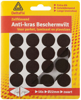 Deltafix Anti-krasvilt - 16x - zwart - 22 mm - rond - zelfklevend - meubel beschermvilt - Meubelviltjes