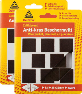 Deltafix Anti-krasvilt - 16x - zwart - 25 x 25 mm - vierkant - zelfklevend - meubel beschermvilt - Meubelviltjes