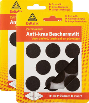 Deltafix Anti-krasvilt - 16x - zwart - 28 mm - rond - zelfklevend - meubel beschermvilt - Meubelviltjes