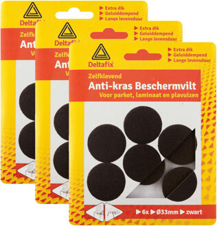 Deltafix Anti-krasvilt - 18x - zwart - 33 mm - rond - zelfklevend - meubel beschermvilt