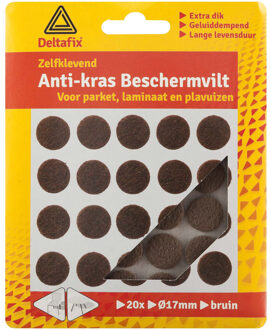 Deltafix Anti-krasvilt - 20x - bruin - 17 mm - rond - zelfklevend - meubel beschermvilt - Meubelviltjes