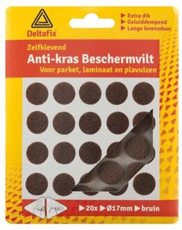 Deltafix Anti-krasvilt - 20x - bruin - 17 mm - rond - zelfklevend - meubel beschermvilt - Meubelviltjes