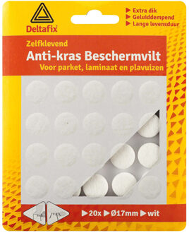 Deltafix Anti-krasvilt - 20x - wit - 17 mm - rond - zelfklevend - meubel beschermvilt - Meubelviltjes