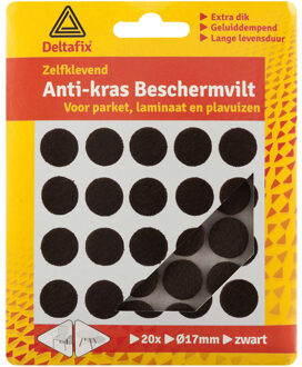 Deltafix Anti-krasvilt - 20x - zwart - 17 mm - rond - zelfklevend - meubel beschermvilt - Meubelviltjes