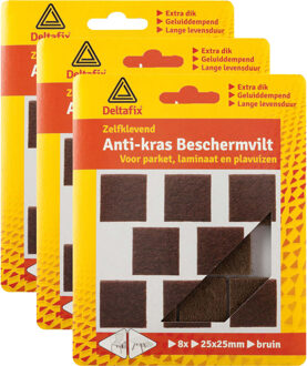 Deltafix Anti-krasvilt - 24x - bruin - 25 x 25 mm - vierkant - zelfklevend - meubel beschermvilt