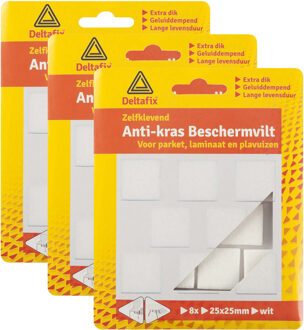 Deltafix Anti-krasvilt - 24x - wit - 25 x 25 mm - vierkant - zelfklevend - meubel beschermvilt