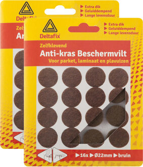 Deltafix Anti-krasvilt - 32x - bruin - 22 mm - rond - zelfklevend - meubel beschermvilt