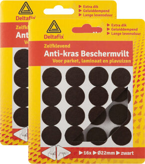 Deltafix Anti-krasvilt - 32x - zwart - 22 mm - rond - zelfklevend - meubel beschermvilt - Meubelviltjes