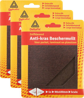 Deltafix Anti-krasvilt - 3x knipvel - bruin - 90 x 100 mm - rechthoek - zelfklevend - meubel beschermvilt