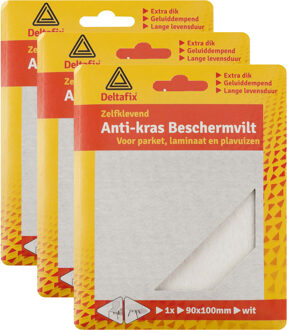 Deltafix Anti-krasvilt - 3x knipvel - wit - 90 x 100 mm - rechthoek - zelfklevend - meubel beschermvilt