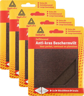 Deltafix Anti-krasvilt - 4x knipvel - bruin - 90 x 100 mm - rechthoek - zelfklevend - meubel beschermvilt
