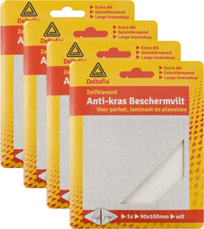 Deltafix Anti-krasvilt - 4x knipvel - wit - 90 x 100 mm - rechthoek - zelfklevend - meubel beschermvilt