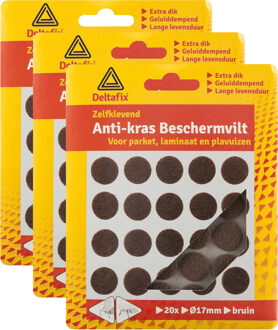 Deltafix Anti-krasvilt - 60x - bruin - 17 mm - rond - zelfklevend - meubel beschermvilt