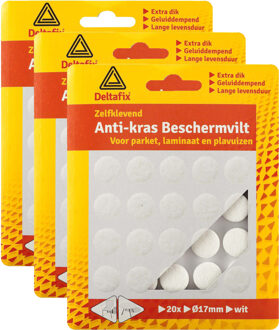 Deltafix Anti-krasvilt - 60x - wit - 17 mm - rond - zelfklevend - meubel beschermvilt