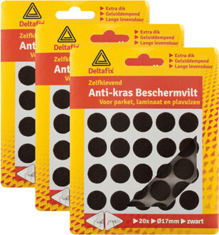Deltafix Anti-krasvilt - 60x - zwart - 17 mm - rond - zelfklevend - meubel beschermvilt