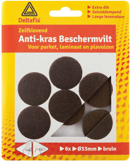 Deltafix Anti-krasvilt - 6x - bruin - 33 mm - rond - zelfklevend - meubel beschermvilt - Meubelviltjes