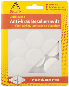 Deltafix Anti-krasvilt - 6x - wit - 33 mm - rond - zelfklevend - meubel beschermvilt - Meubelviltjes