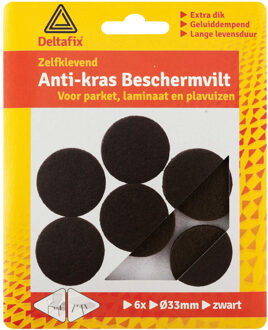 Deltafix Anti-krasvilt - 6x - zwart - 33 mm - rond - zelfklevend - meubel beschermvilt - Meubelviltjes